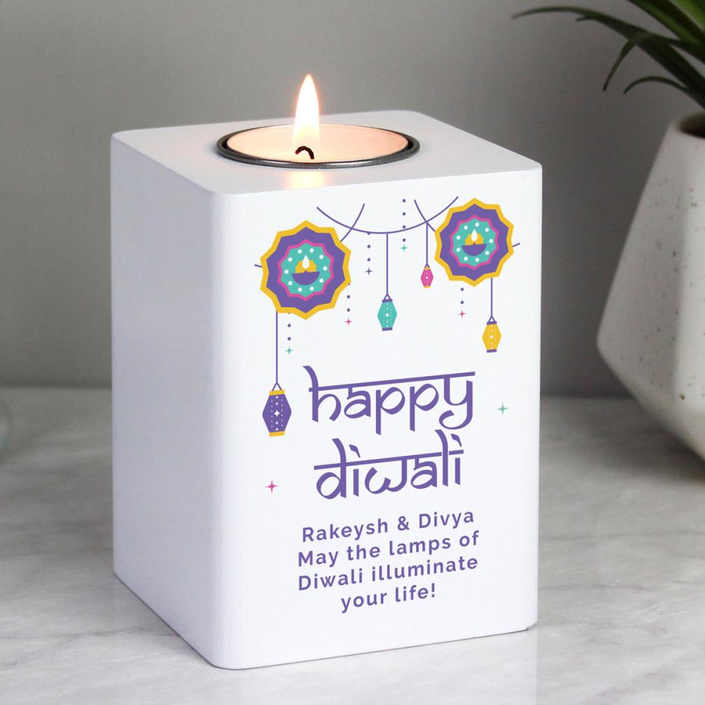 Personalised Diwali Wooden Tea Light Holder Extra Image 2
